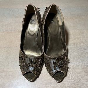 Brown Floral Peep Toe Wedge